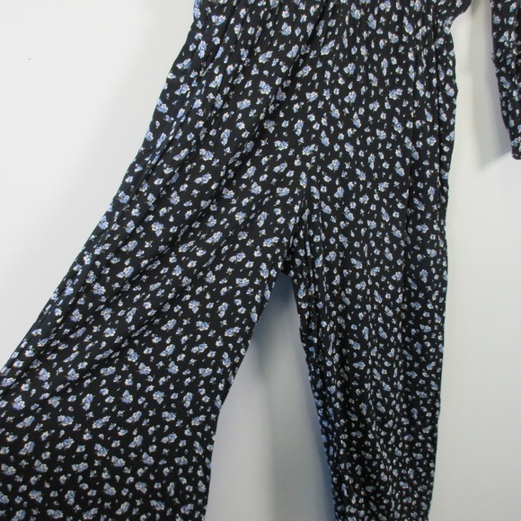 Madewell Petite Ruffle Sleeve Tie-Waist Jumpsuit M Floral Wide Leg Blue Boho 384 - Picture 9 of 16